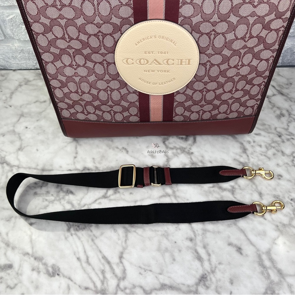 Coach Dempsey Tote 40 In Signature Jacquard With Stripe Coach Patch In Wine - Picture 10 of 14